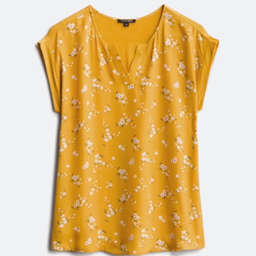 Papermoon Cottagecore Cap Sleeve Top V Neck Yellow Floral Womens Size S EUC
